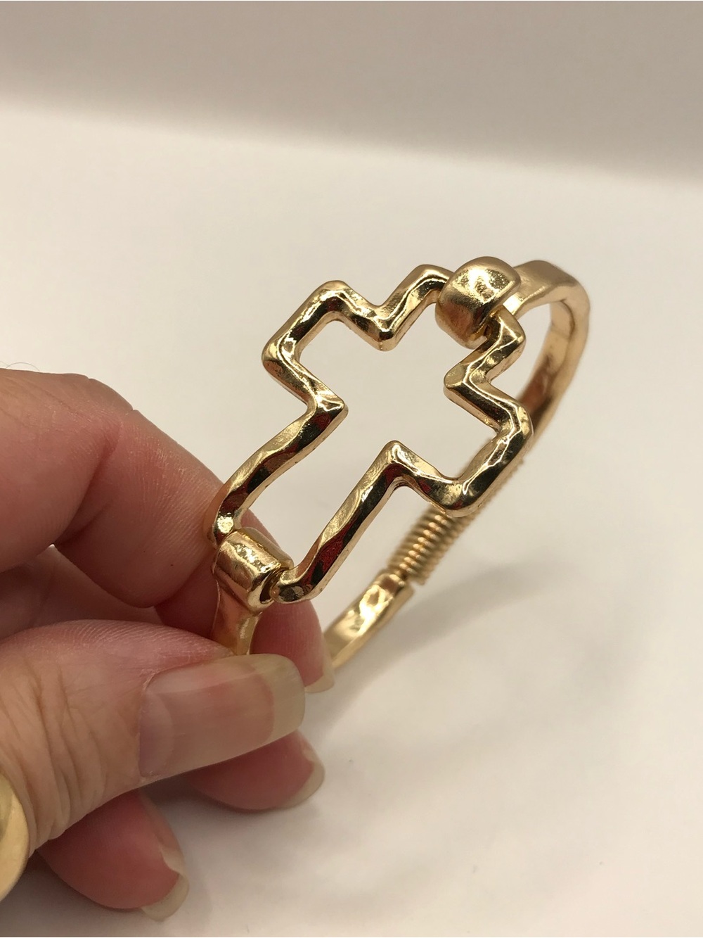 Hammered Textured Gold-Tone Cross Cuff Bracelet - Picture 4 of 7